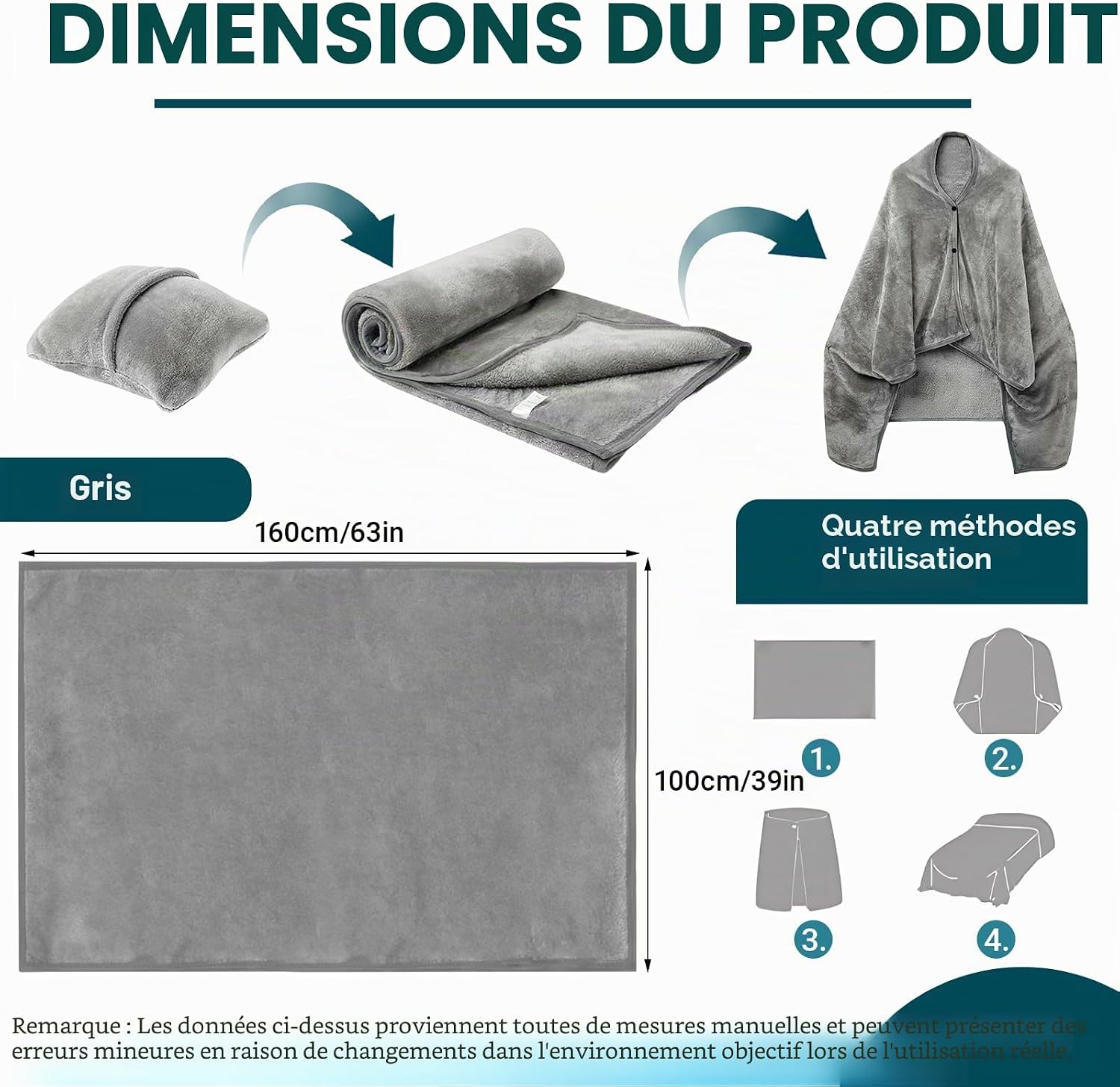 Couverture de Voyage 3-en-1 avec Coussin Intégré et Boutons – Poncho Multifonction pour Avion, Camping & Extérieur | Femme, Homme, Enfant