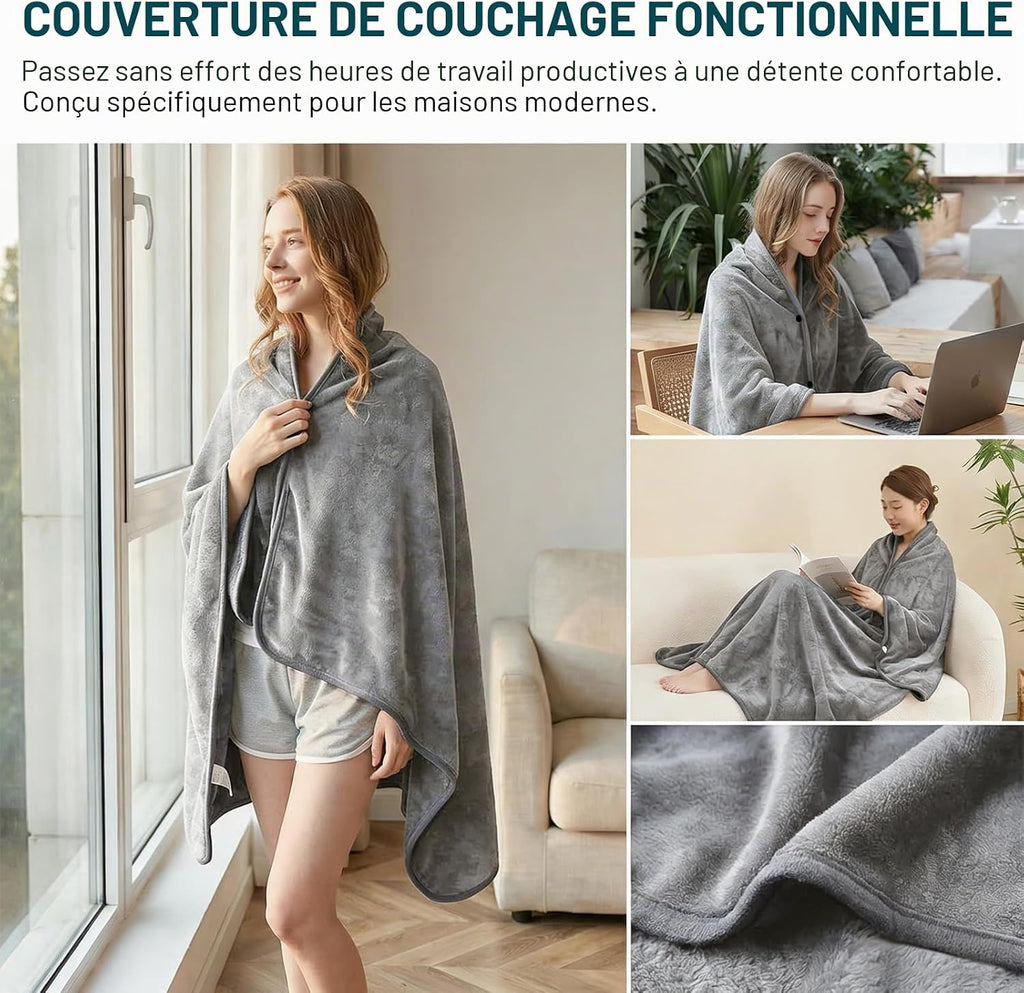 Couverture de Voyage 3-en-1 avec Coussin Intégré et Boutons – Poncho Multifonction pour Avion, Camping & Extérieur | Femme, Homme, Enfant