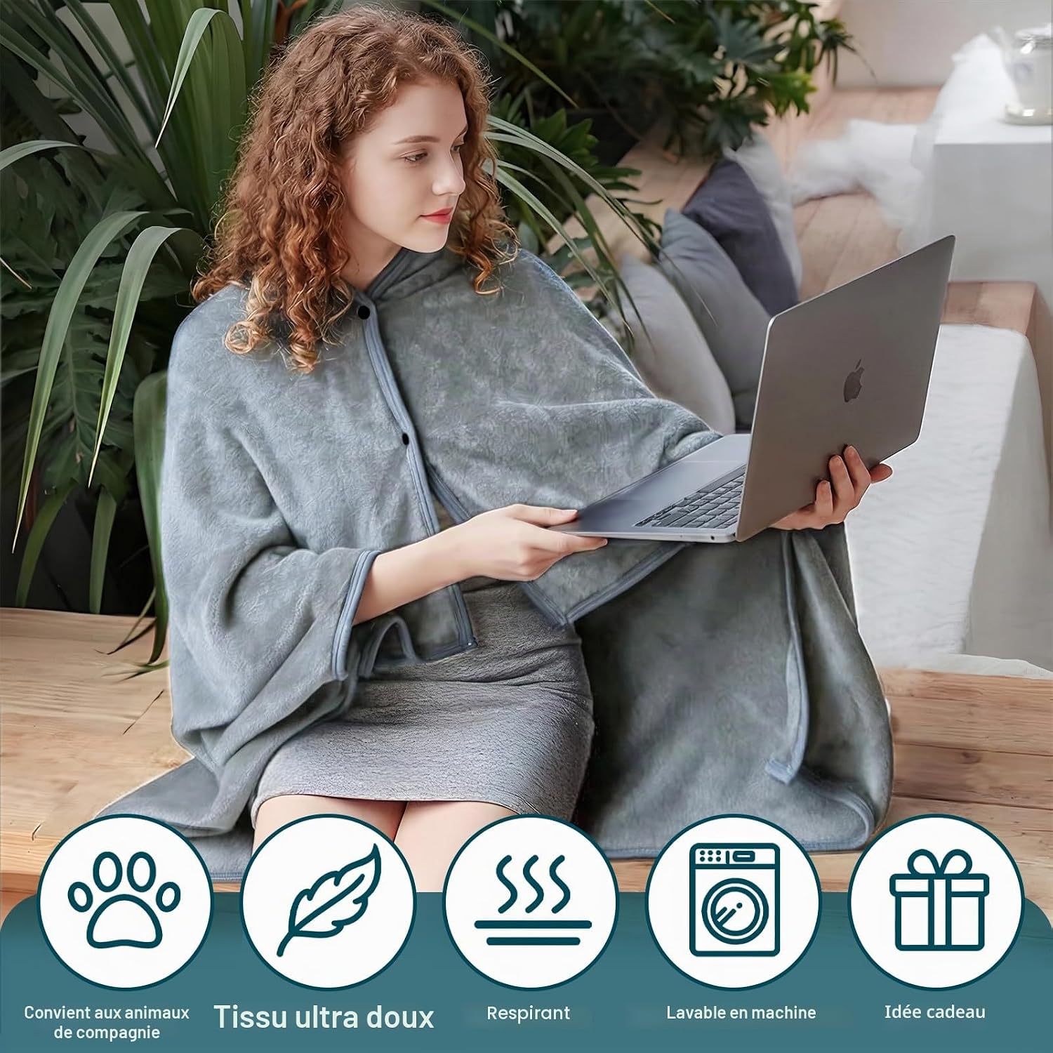 Couverture de Voyage 3-en-1 avec Coussin Intégré et Boutons – Poncho Multifonction pour Avion, Camping & Extérieur | Femme, Homme, Enfant