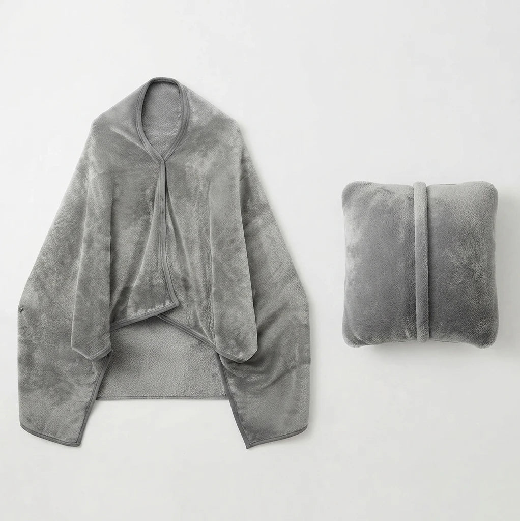 Couverture de Voyage 3-en-1 – Poncho avec Coussin Intégré
