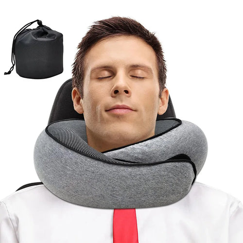 Oreiller de Voyage en Mousse à Mémoire de Forme – Support Cervical Ergonomique en U | Confort Optimal Avion, Voiture, Bureau