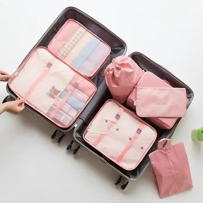 7-Piece Set Travel Bag Organizer Clothes Luggage Travel Organizer Blanket Shoes Organizers Bag Suitcase Pouch Packing Cubes